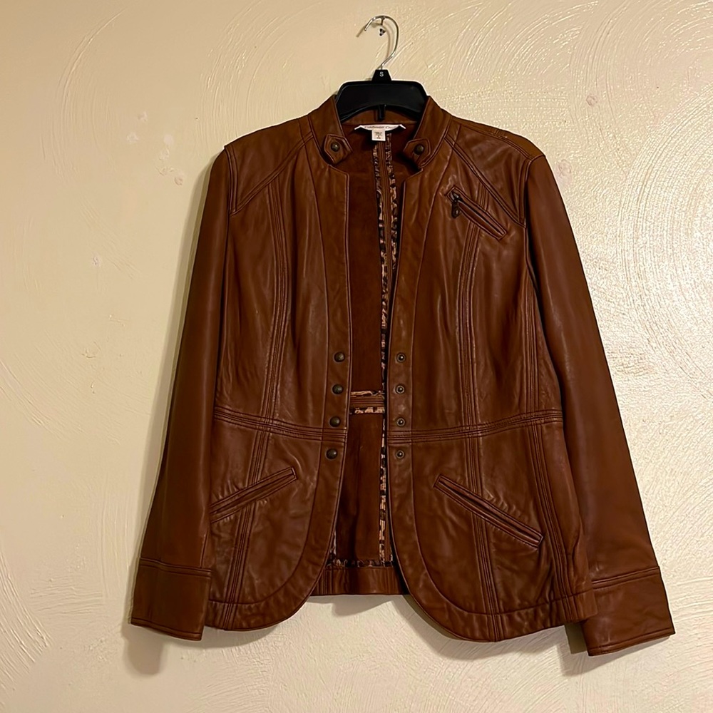Coldwater Creek British Tan Leather Jacket Small